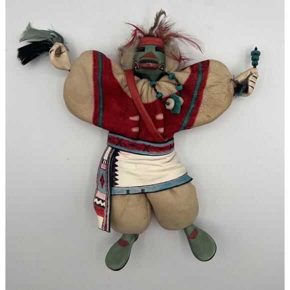 Hopi Leather & Ceramic 11” Kachina Katsina Pawik Doll Native American Handmade